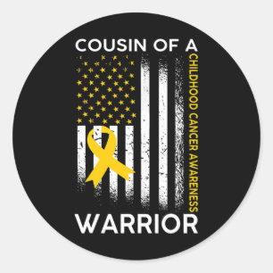 Cousin Of A Warrior Childhood Cancer Awareness fla Classic Round Sticker