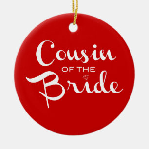 Cousin of Bride White on Red Ceramic Tree Decoration
