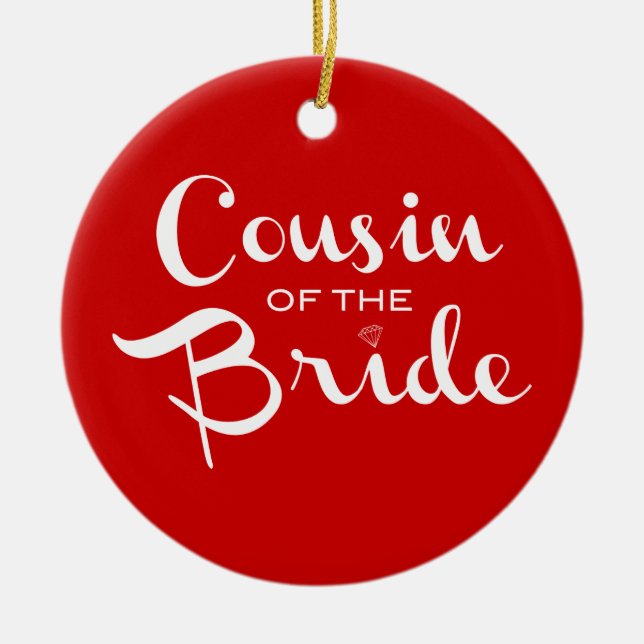 Cousin of Bride White on Red Ceramic Tree Decoration (Front)
