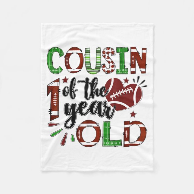 Cousin Of The 1 Year Old Football 1st Birthday Boy Fleece Blanket (Front)