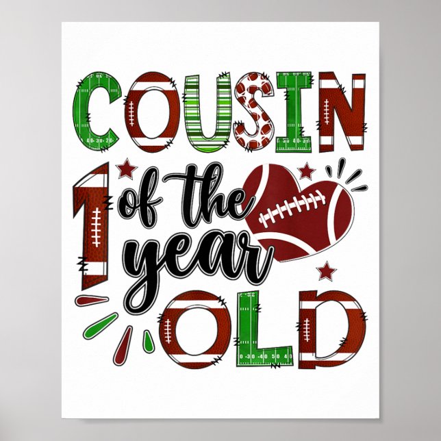 Cousin Of The 1 Year Old Football 1st Birthday Boy Poster (Front)