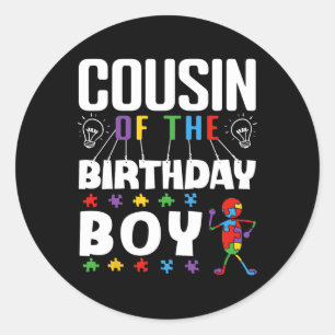 Cousin Of The Birthday Boy Autism Awareness Puzzle Classic Round Sticker