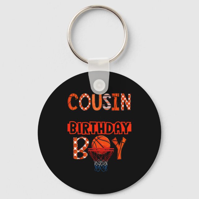 Cousin Of The Birthday Boy Basketball Party Family Key Ring (Front)