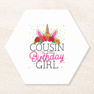 Cousin of the Birthday Girl Unicorn Birthday T-Shi Paper Coaster