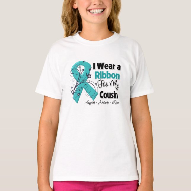 Cousin - Ovarian Cancer Ribbon T-Shirt (Front)
