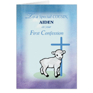 Cousin Personalise Name on First Confession Lamb