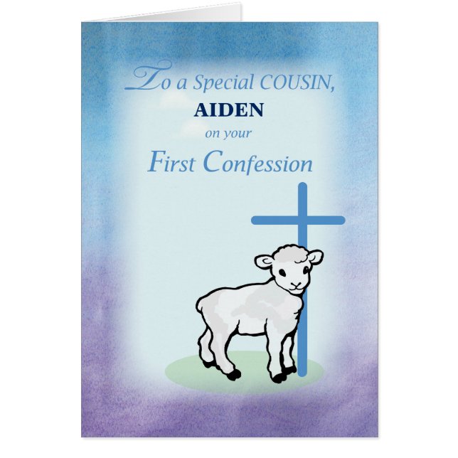 Cousin Personalise Name on First Confession Lamb (Front)