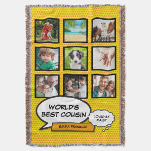 Cousin Photo Collage Fun Cool Comic Book Throw Blanket
