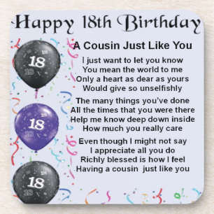 Cousin Poem 18th Birthday Coaster