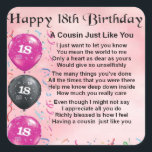 Cousin Poem 18th Birthday Pink Square Sticker<br><div class="desc">A great gift for a cousin on their 18th Birthday</div>