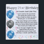 Cousin Poem 21st Birthday Notepad<br><div class="desc">A great gift for a cousin on their 21st birthday</div>