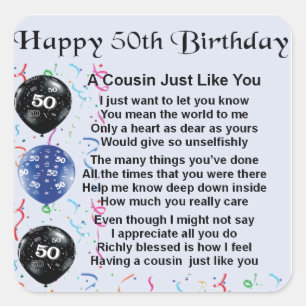Cousin Poem 50th Birthday Square Sticker