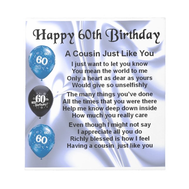 Cousin Poem 60th Birthday Notepad (Front)