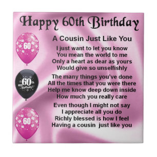 Cousin Poem - Pink- 60th Birthday Tile