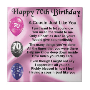 Cousin Poem - Pink- 70th Birthday Tile