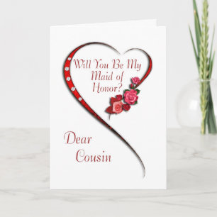 Cousin, Swirling heart Maid of Honour invite