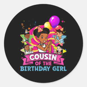 Cousin The Birthday Girl Party Pink Doll Family De Classic Round Sticker