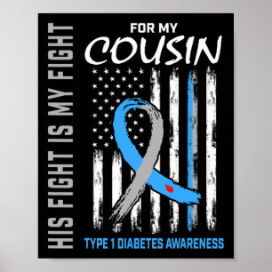 Cousin Type One Diabetes Awareness Ribbon USA Flag Poster