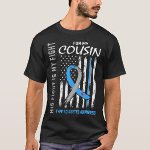 Cousin Type One Diabetes Awareness Ribbon USA Flag T-Shirt
