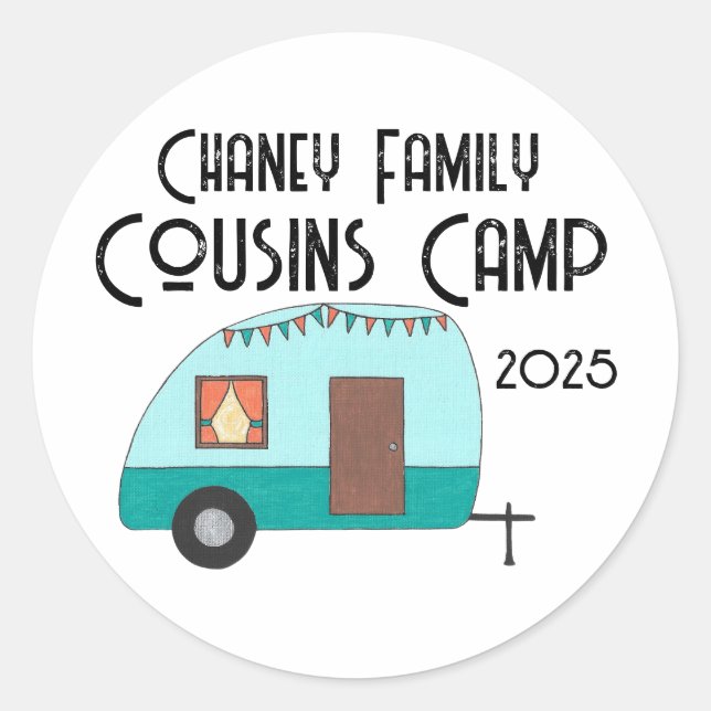 Cousins Camp Retro Camper Classic Round Sticker (Front)