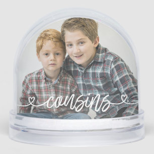Cousins Love Hearts Personalized Photo Snowglobe