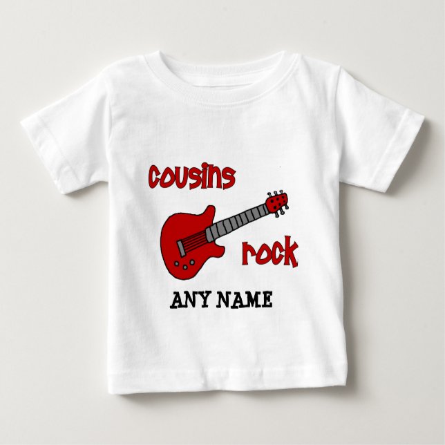 Cousins Rock! with Red Guitar Baby T-Shirt (Front)