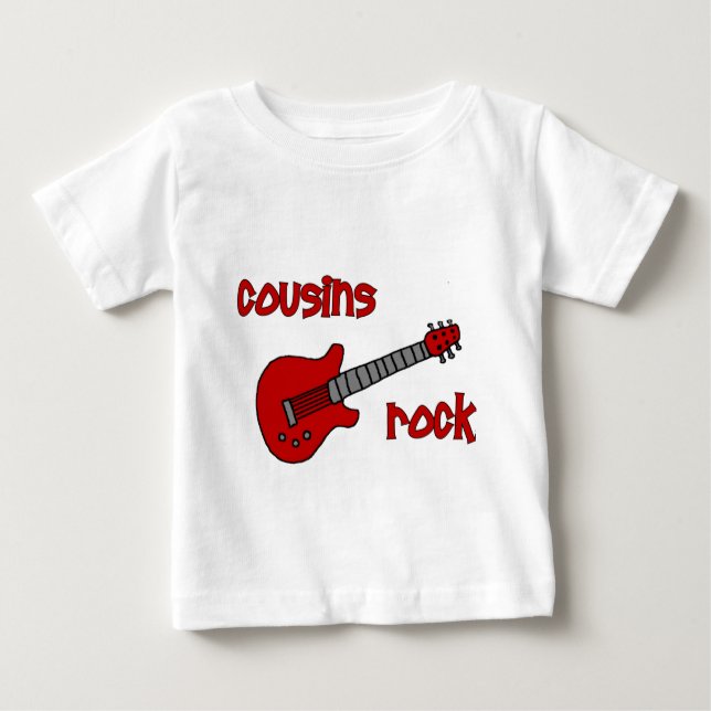 Cousins Rock! with Red Guitar Baby T-Shirt (Front)