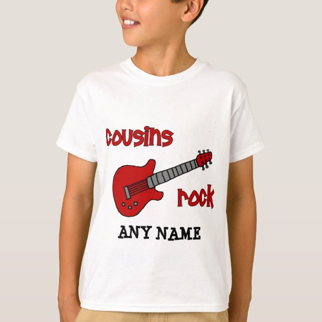 Cousins Rock! with Red Guitar T-Shirt (Front)