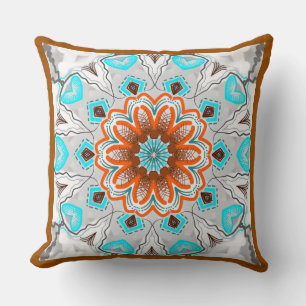 Coussin carré Jimette Design turquoise brun blanc Cushion