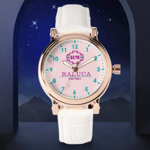 Coustom name elegant monogram pink watch