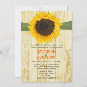 Coutry Chic Barn Wood Sunflower Wedding Invitation