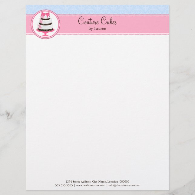 Couture Cake Bakery Business Personalized Letterhead (Front)