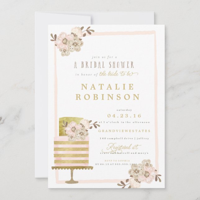 Couture Cake Bridal Shower Invitation - gold (Front)