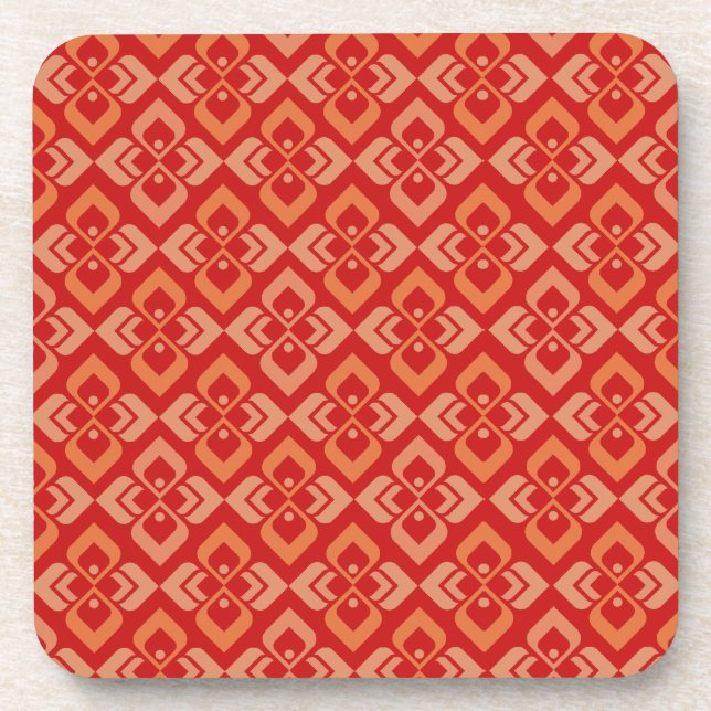 Couture inspired red orange patterned coaster (Front)