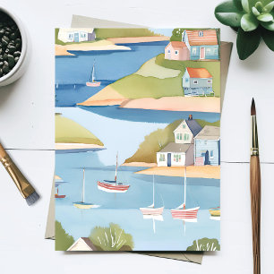Cove of Boats Modern Watercolor Painting Postcard