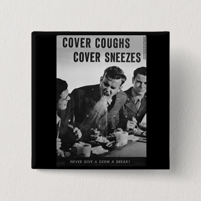 Cover coughs cover sneezes 15 cm square badge (Front)