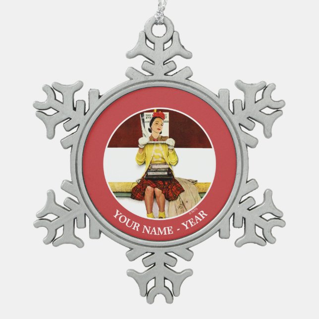 Cover Girl Snowflake Pewter Christmas Ornament (Front)