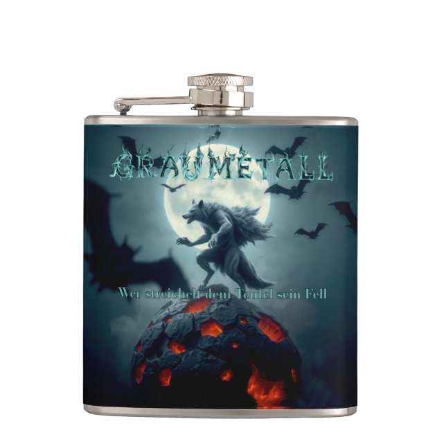 Cover Graumetall Who caresses the devil s. fur Hip Flask (Front)