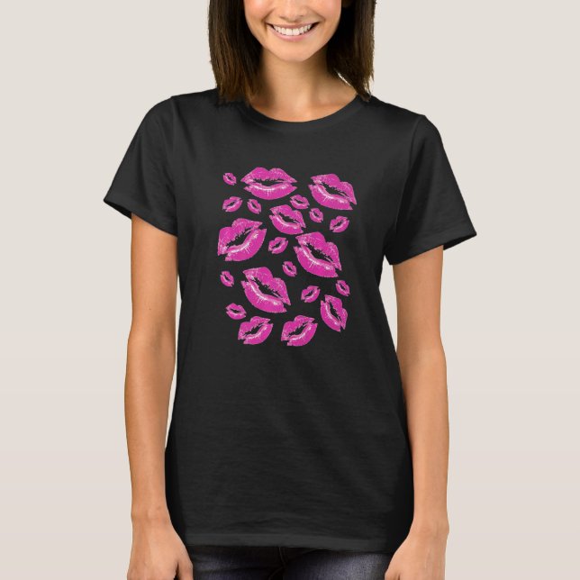 Cover Me In Kisses Playful Pink Lipstick Flirtatio T-Shirt (Front)