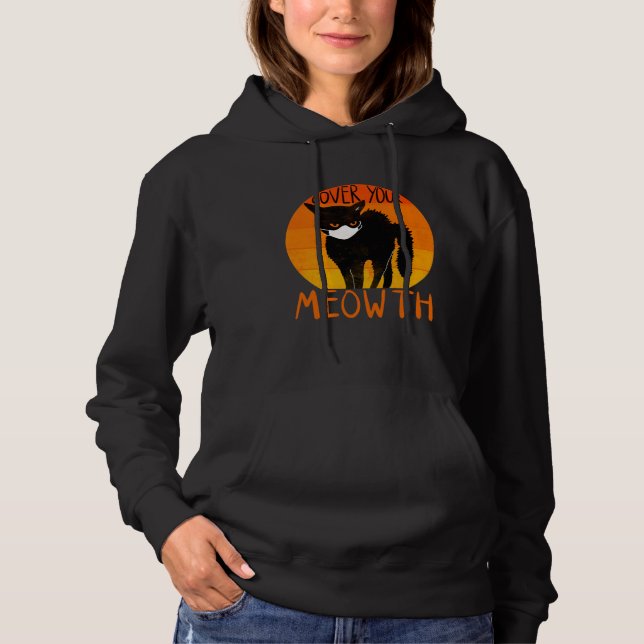 Cover your Meowth  Halloween Black Cat Face Mask Hoodie (Front)