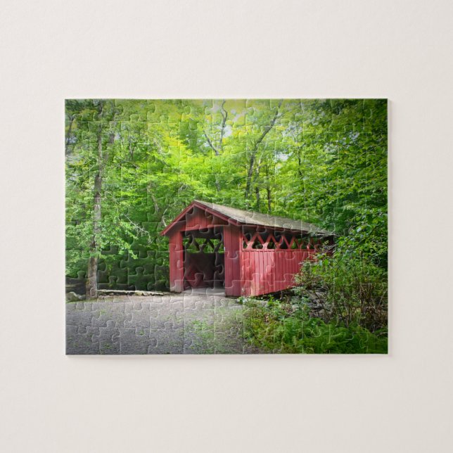 Covered Bridge At Chatfield Hollow Jigsaw Puzzle (Horizontal)