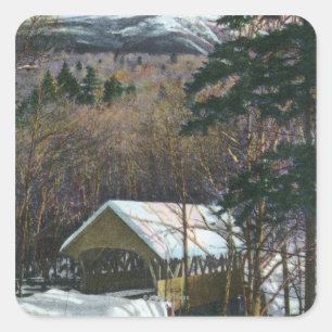 Covered Bridge at Flume in Winter Square Sticker