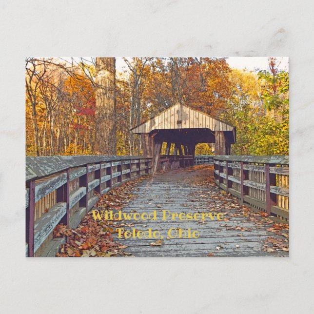 "Covered Bridge at Wildwood Preserve In Autumn" Postcard (Front)