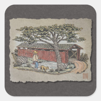 Covered Bridge & Boy Square Sticker