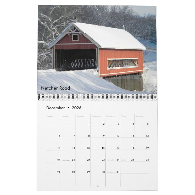 Covered Bridge Calendar (Dec 2026)