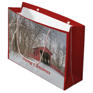 Covered Bridge Christmas Large Gift Bag