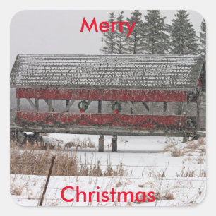 Covered Bridge Christmas Square Sticker