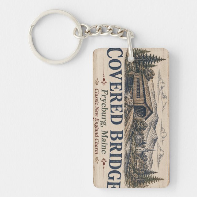 Covered Bridge Fryeburg Maine Rectangle Acrylic Ke Key Ring (Front)