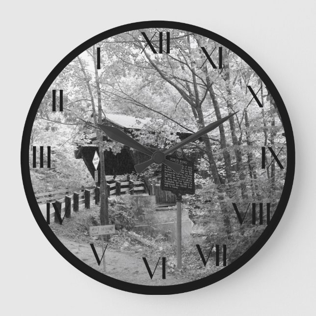 Covered Bridge in New England Large Clock (Front)
