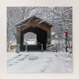 Covered Bridge in Winter Jigsaw Puzzle